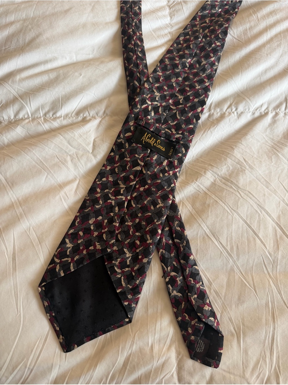 Vintage 100% Silk Tie - burgundy, gray, gold, black